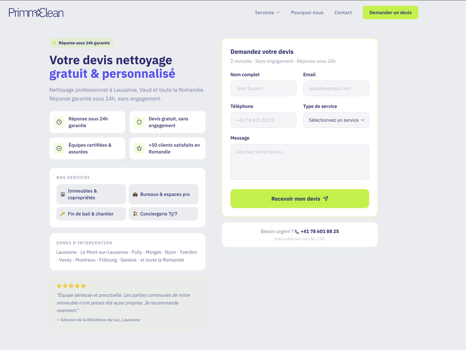 Page de devis